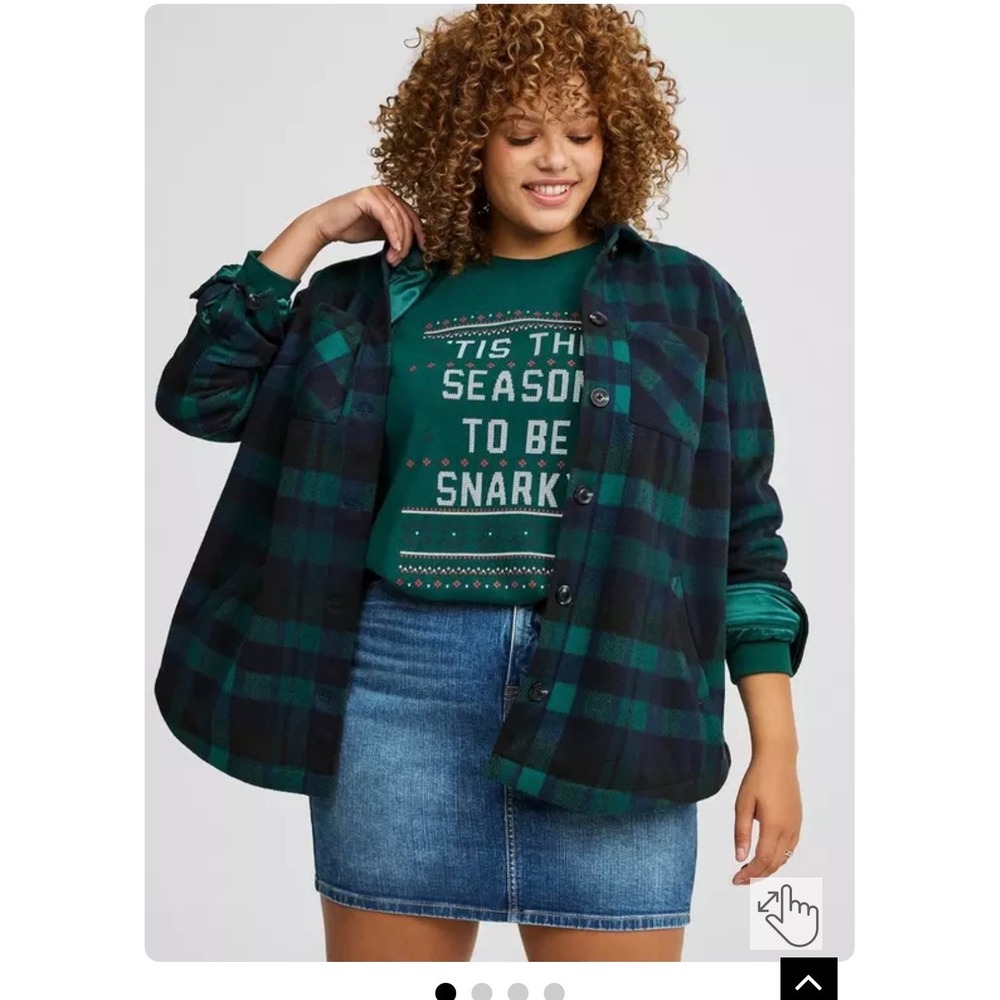 Torrid Green Navy Plaid Cozy Double‎ Knit Shacket Satin Lined Jacket Plus Size 3